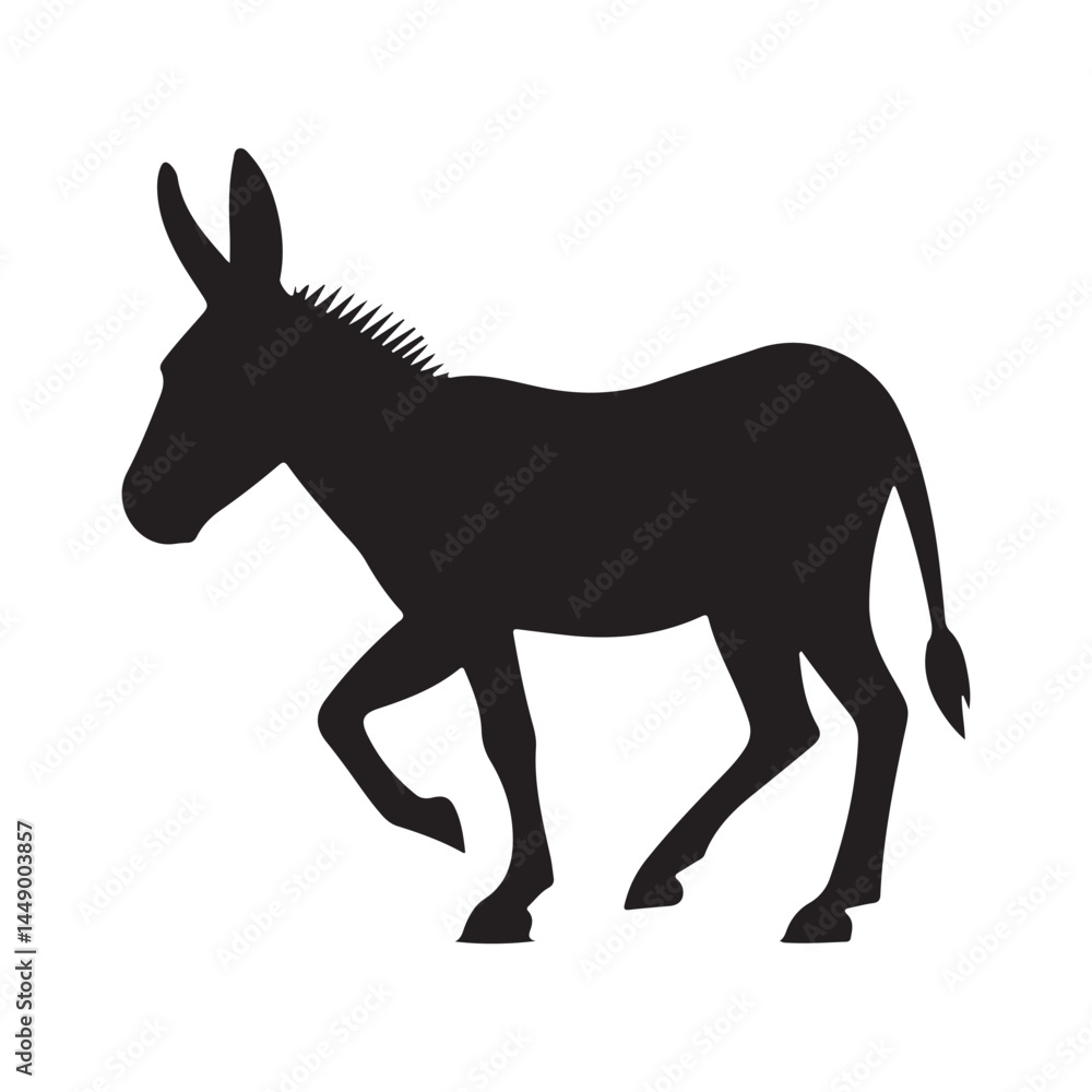 Fototapeta premium Black donkey silhouette vector illustration farm animal clip art mule outline graphic design element isolated image