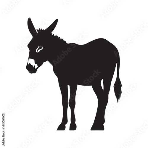 Isolated black donkey silhouette vector illustration farm animal equine mammal livestock mule burro ass beast