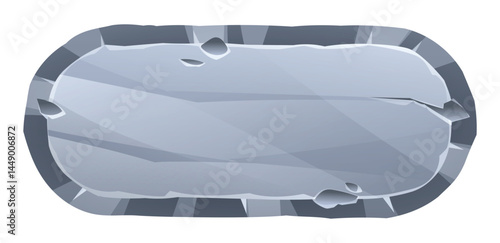 Rounded rectangle stone board with a rough surface, surrounded by sharp jagged edges. Stone banner element for game and web. Ui or gui design element. Vector cartoon illustration