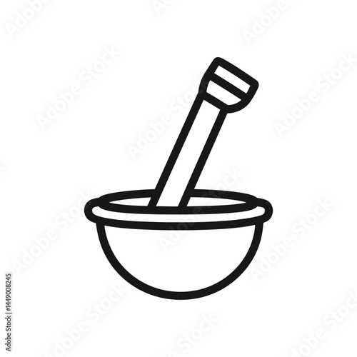 Mortar and Pestle Outline Icon on Transparent Background for Culinary Use