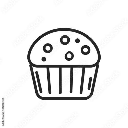 Muffin Icon Vector, Simple Outline Drawing with Transparent Background, Cake, Cupcake
