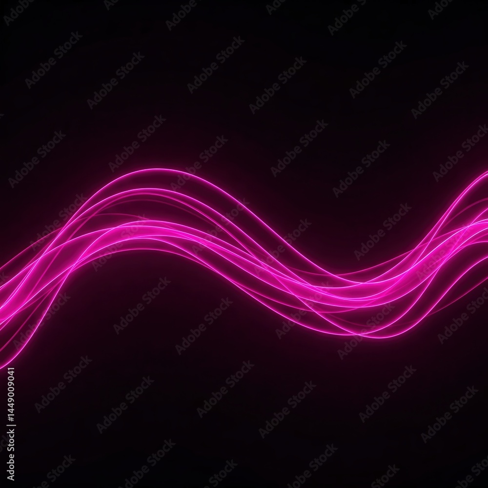 Naklejka premium Neon pink aesthetic wallpaper, pink laptop wallpaper, pink background – Glowing Abstract Neon Pink Waves on Black, Futuristic 4K Background
