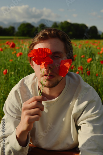 A handsome man in spring