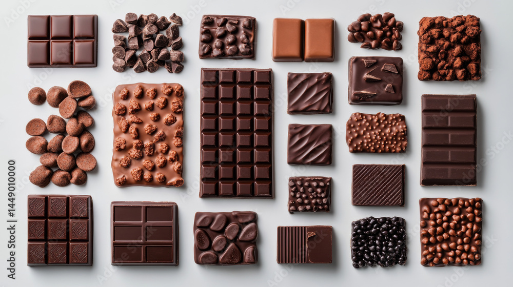 Vector set featuring chocolate bars and bite-sized pieces arranged cleanly on a white background Vector set featuring chocolate bars and bite-sized pieces arranged cleanly on a white background