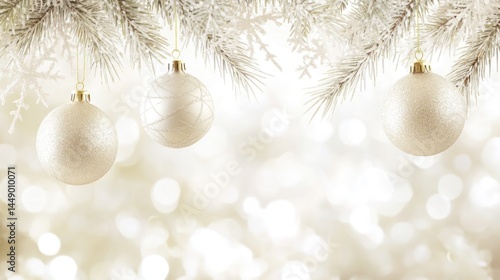 elegant christmas decoration with three silver baubles hanging f