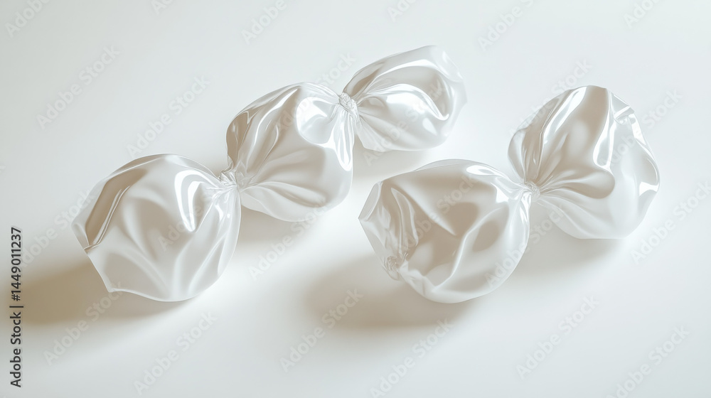 White wrappers for candies or handmade chocolate, neatly isolated against a white background White wrappers for candies or handmade chocolate, neatly isolated against a white background