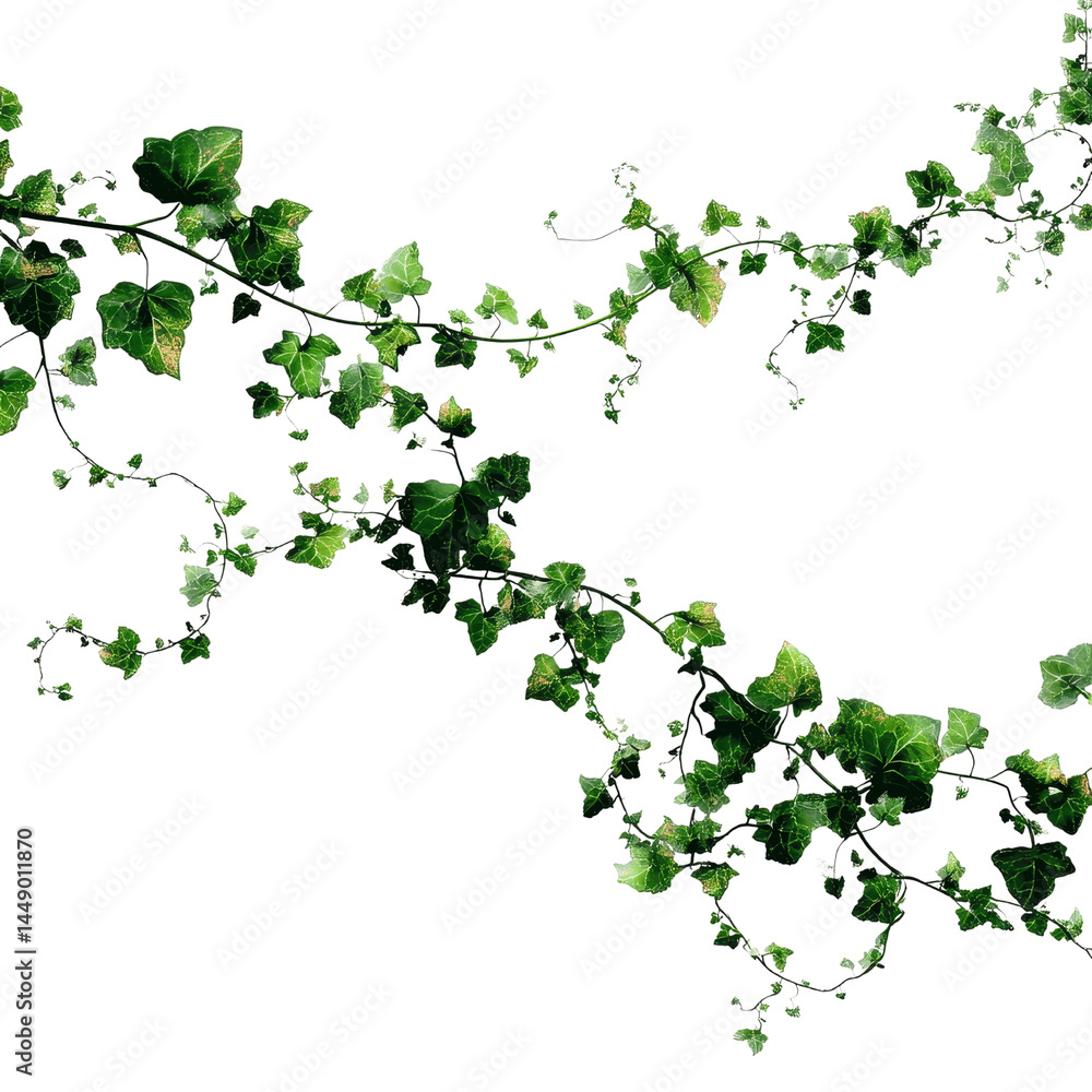 Fototapeta premium Lush Green Ivy Vine on Olive Green Transparent background - Natural Texture and Design Element