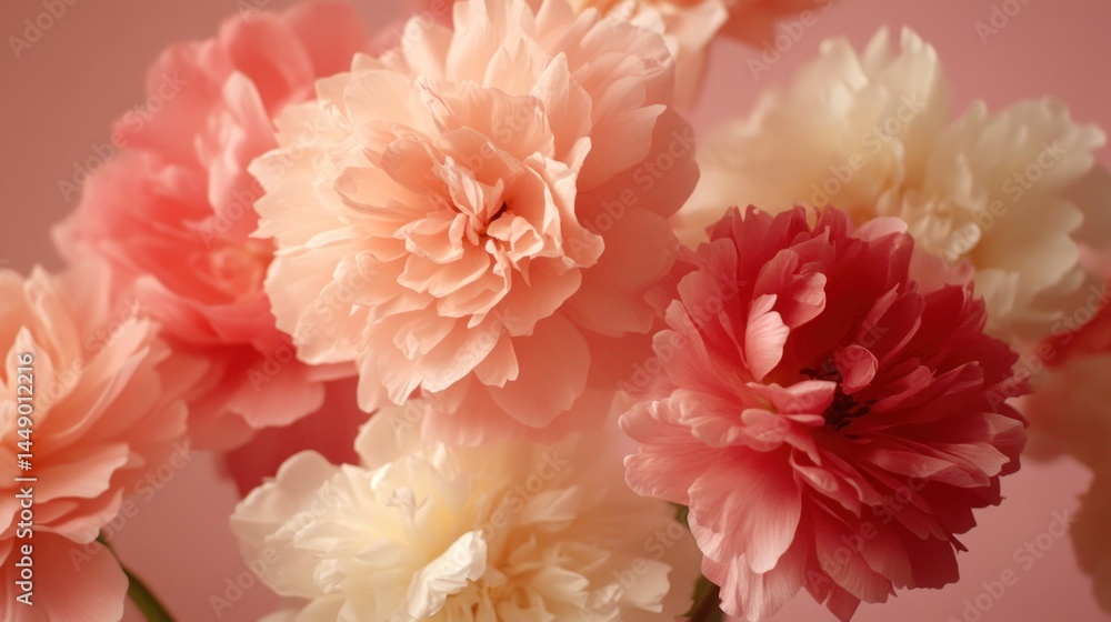 Close-up view of a bouquet of delicate, pastel-toned flowers. Close-up view of a bouquet of delicate, pastel-toned flowers.