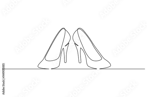 Continuous one line drawing of High heel shoes. Single line drawing illustration of shoes high heel. Female Fashion concept vector art. Doodle line illustration.