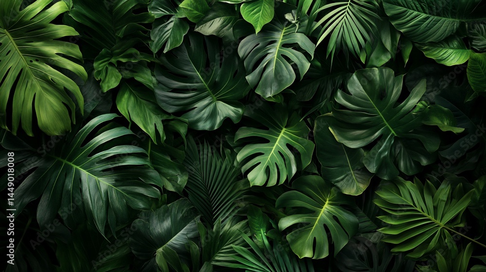 Tropical foliage display of lush green leaves. Tropical foliage display of lush green leaves.