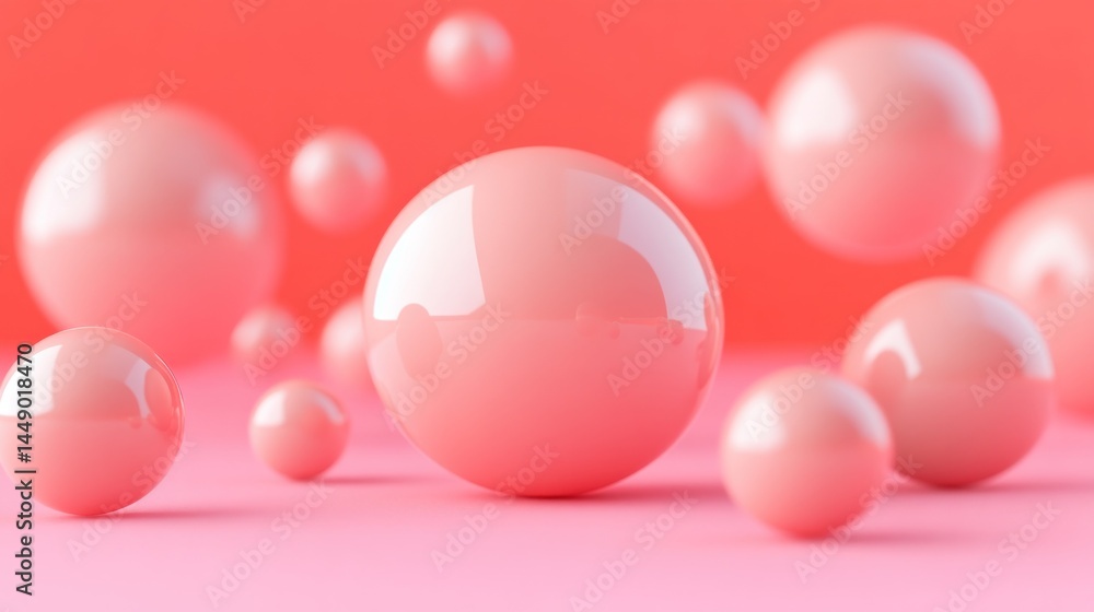 Abstract representation of floating, glossy pink spheres. Abstract representation of floating, glossy pink spheres.