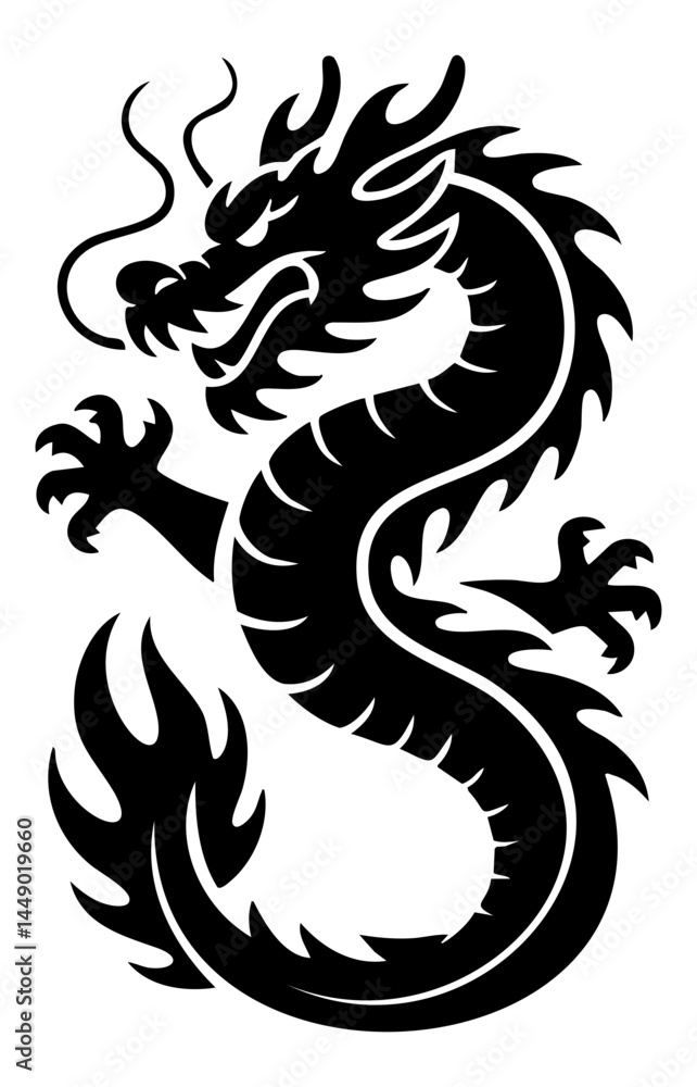 Fototapeta premium Dragon Chinese Asian Monster Animal Logo Sign Graphic Silhouette Shape Clipart Digital Art Illustration