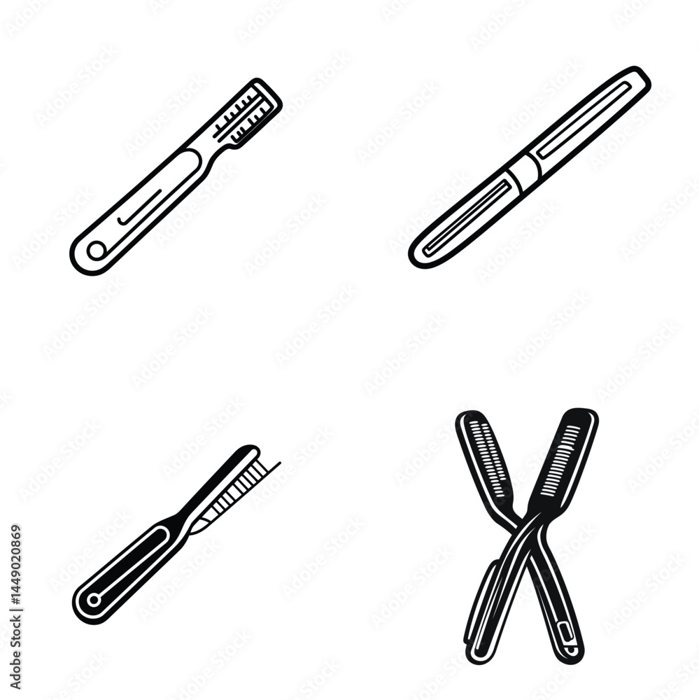 Outlined Eyebrow Razor Set, Black Contours, Transparent Background, Beauty Tool Kit Outlined Eyebrow Razor Set, Black Contours, Transparent Background, Beauty Tool Kit