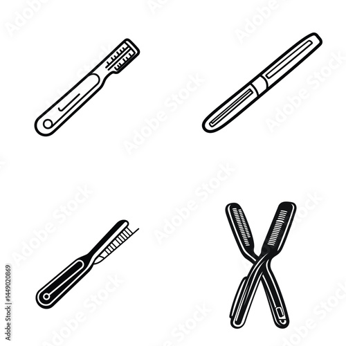 Outlined Eyebrow Razor Set, Black Contours, Transparent Background, Beauty Tool Kit