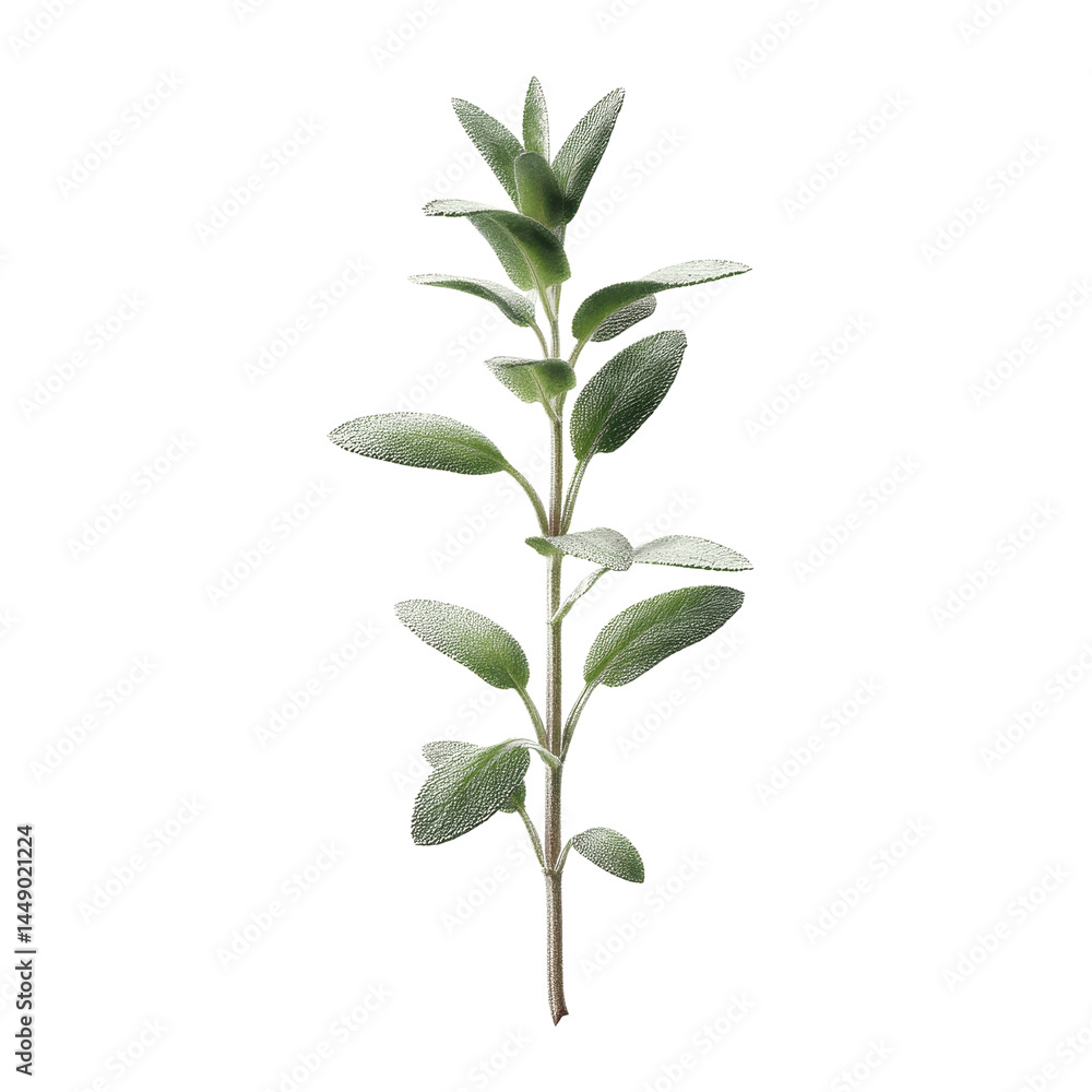 Fototapeta premium Single Sprig of Fresh Sage Herb on Green Transparent background