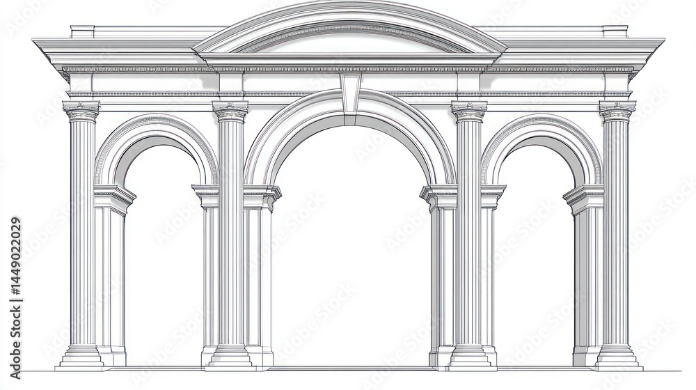 Naklejka premium Architectural Roman Archway, Classic Design, Illustration, White Background, Stock Photo