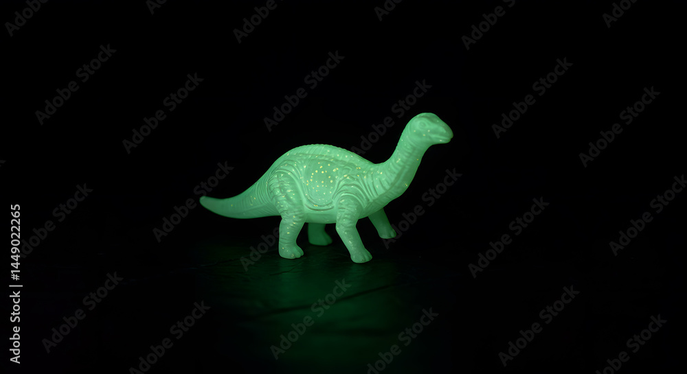 Naklejka premium Glowing Apatosaurus Toy Dinosaur in Dark Background