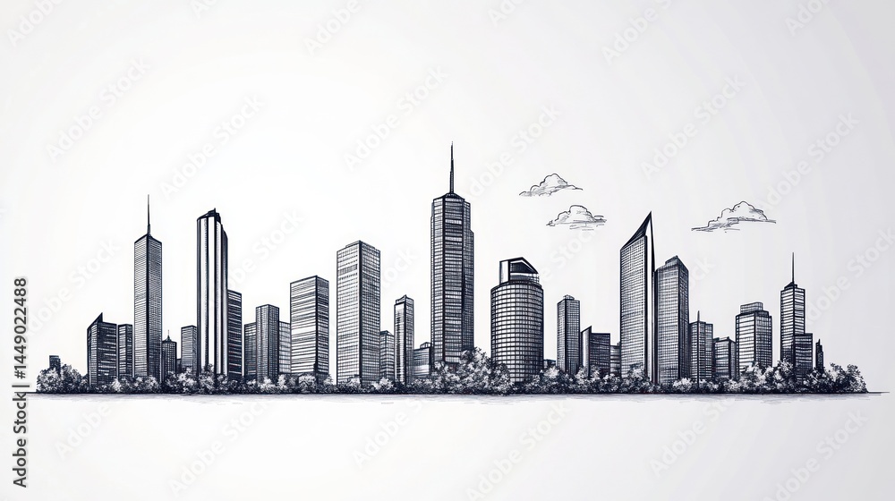 Naklejka premium Architectural sketch of city skyline