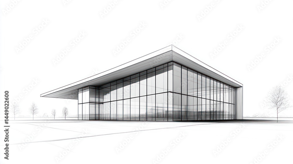 Architectural sketch of modern building, urban design, possible use in presentation or digital design Architectural sketch of modern building, urban design, possible use in presentation or digital design
