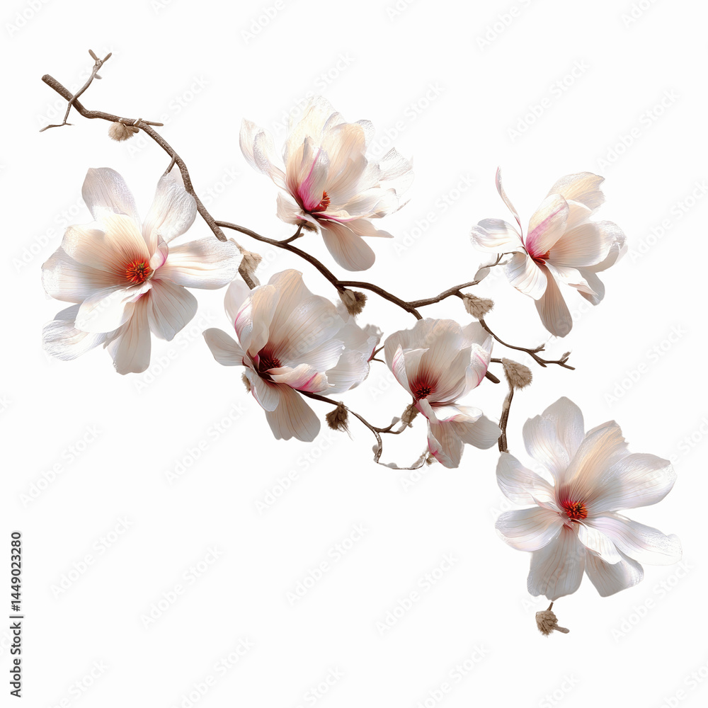 Obraz premium Elegant Magnolia Blossom Branch on Dusty Rose Transparent background