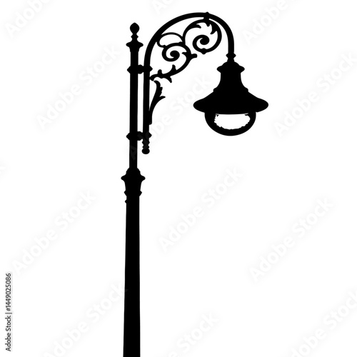 old street lamp silhouette, vintage style isolated on white background 