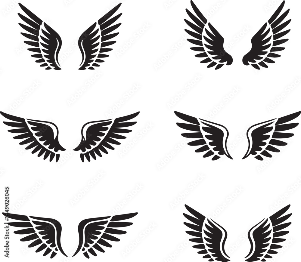 Fototapeta premium Bird wings silhouette icon bundle isolated illustration