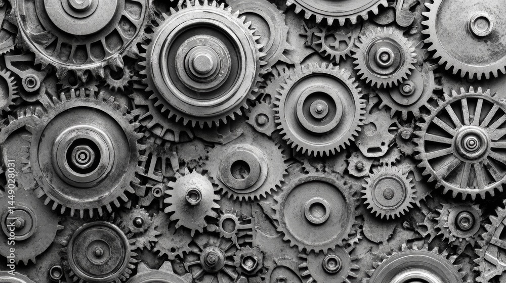 Close-up view of interconnected metal gears showcasing teamwork and precision in machinery design