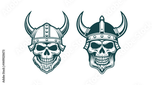 Collection of Viking Skull Illustrations with Helmets and Horns