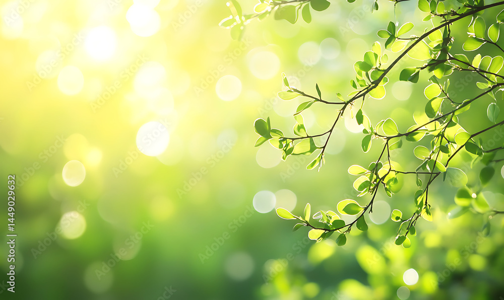 Blurred background of spring nature with sun rays and bokeh effect. Abstract summer green background. Blurred background of spring nature with sun rays and bokeh effect. Abstract summer green background.