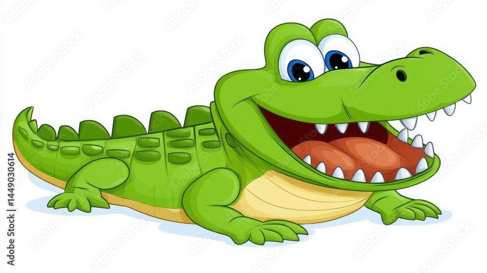 Obraz premium Happy Cartoon Alligator with Big Eyes and Bright Smile