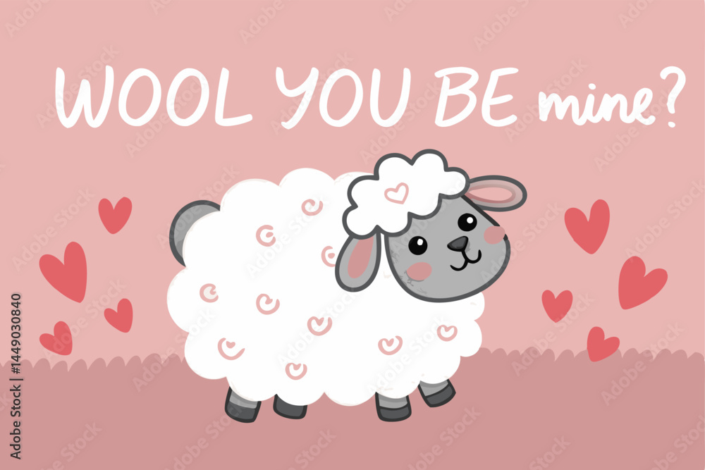 A cute cartoon sheep, wearing a heart, playfully asks A cute cartoon sheep, wearing a heart, playfully asks