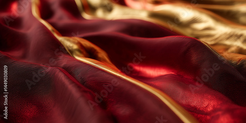Red and gold fabric flowing creating abstract shapes