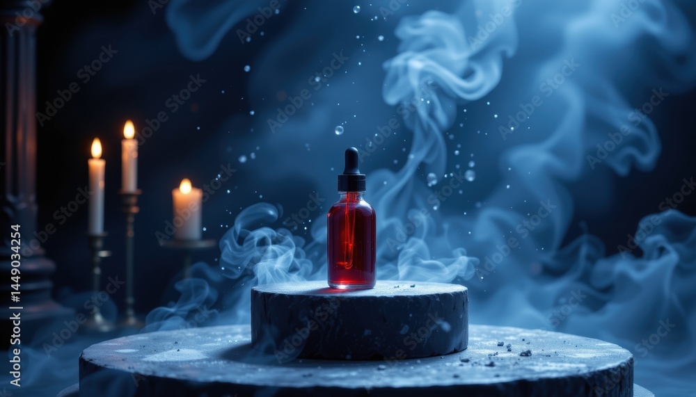 Moody night serum dropper mysterious setting product photography dark environment close-up beauty concept
