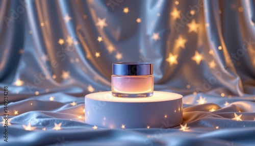 Obraz na płótnie Glowing night cream jar bedroom product photography soft lighting close-up skincare beauty w salonie