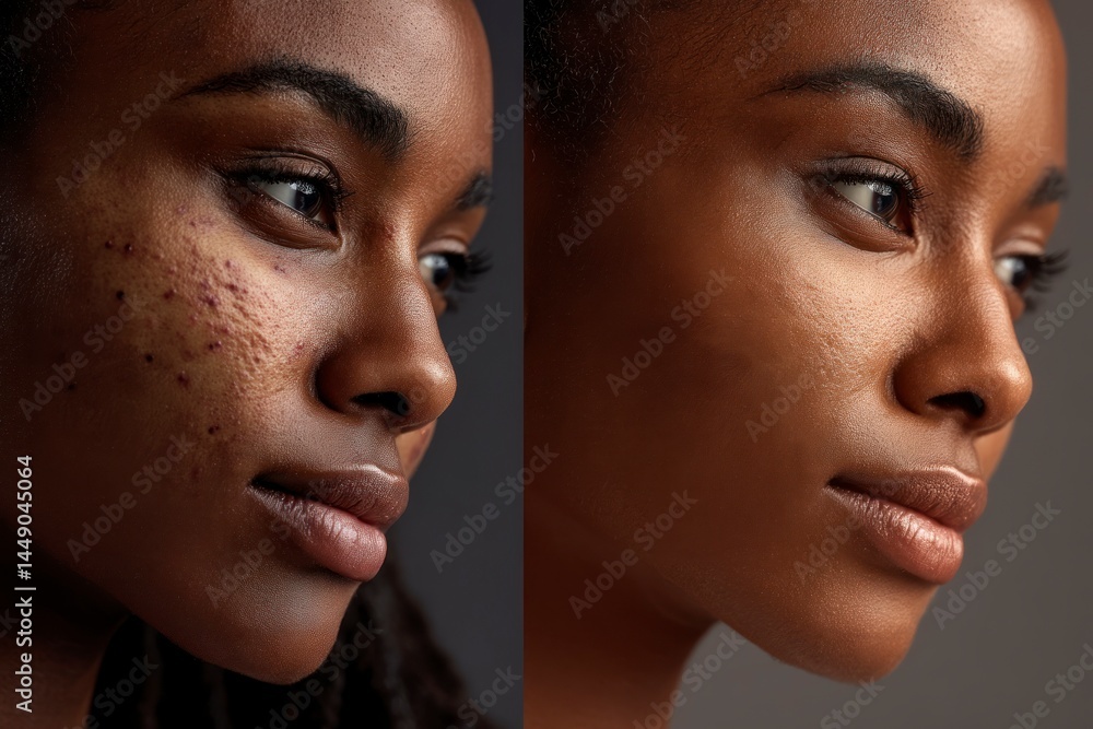 Black Woman's Skin Transformation Showing Acne Treatment and Clear Skin