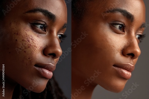 Obraz na płótnie Black Woman's Skin Transformation Showing Acne Treatment and Clear Skin w salonie