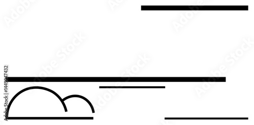 Abstract minimalist composition with curved cloud shapes and horizontal lines. Ideal for modern design, branding, simplicity, nature themes, creative concepts, digital art, and simple landing page