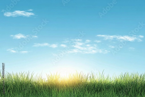 Long grass banner with blue sky and light effects stock illustration