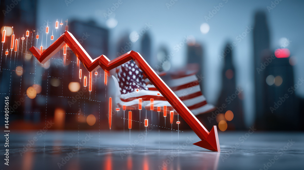 A red line with an American flag on it is falling
