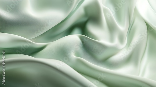 Light green satin cloth elegantly drapes and folds creating soft smooth silky textures