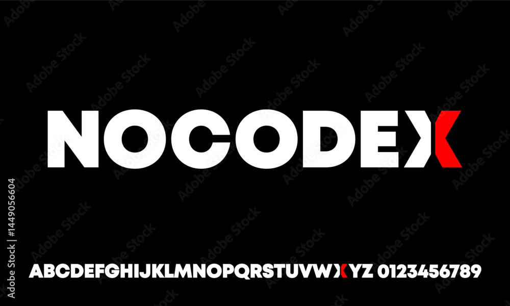 Obraz premium A Modern Bold Alphabet with Unique Typeface on the Black Background Called Nocodex Font,black and white, Vector Illustration