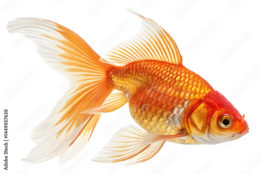 Elegant Goldfish with Flowing Fins Swimming Gracefully in Water Elegant Goldfish with Flowing Fins Swimming Gracefully in Water
