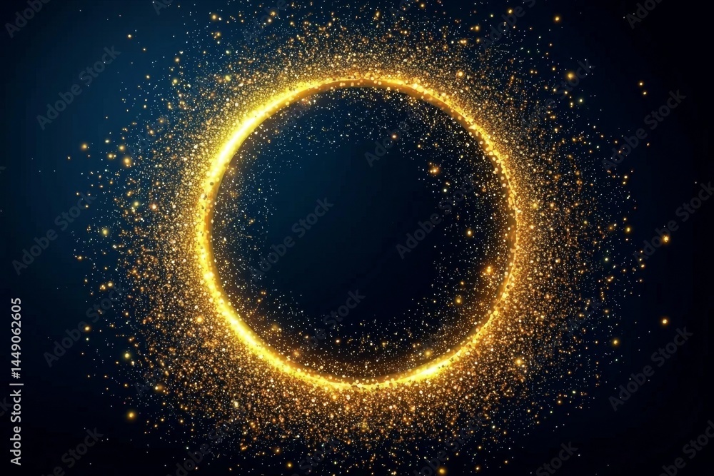 Sparkling particles create a mesmerizing golden ring effect. Sparkling particles create a mesmerizing golden ring effect.