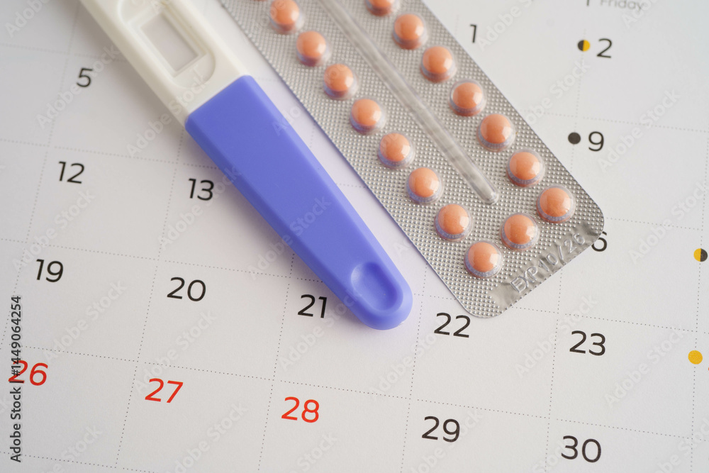 Pregnancy test for female of ovulation day, fetus, maternity, childbirth, birth control. Pregnancy test for female of ovulation day, fetus, maternity, childbirth, birth control.