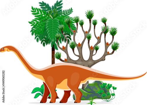 Dinosaur or prehistoric lizard Cetiosaurus and Jurassic dino animal vector cartoon character. Prehistoric era Cetiosaurus dinosaur species with for kids paleontology encyclopedia and dino atlas