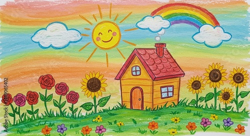 Happy sunshine over quaint home  garden