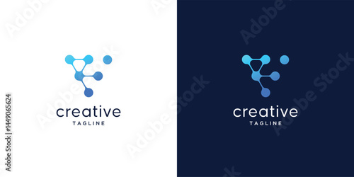  Innovate technology startup with Initial Letter V abstract dot, molecule and network internet system graphic illustration. symbol, icon, creative vector logo design