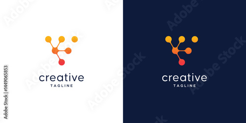  Innovate technology startup with Initial Letter V abstract dot, molecule and network internet system graphic illustration. symbol, icon, creative vector logo design