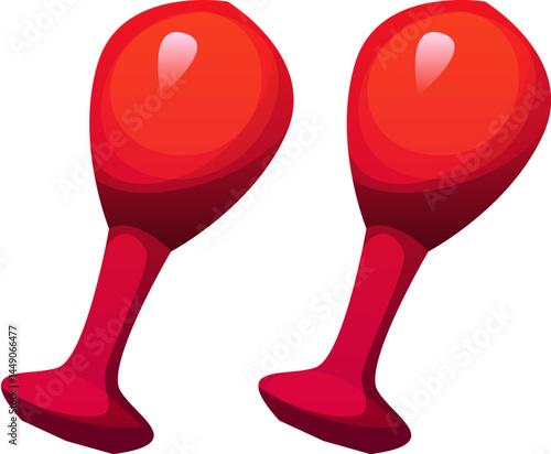 Cartoon circus font quotation marks as two red juggling maces. Retro carnival show typeface, entertainment and amusement type, kids alphabet glyph. Vector abc typography punctuation character