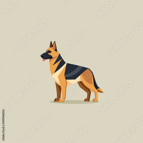 German Shepherd Dog Breed Portrait Cartoon Style Graphic Art.